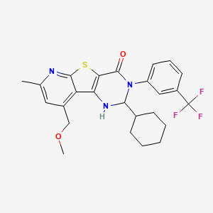 molecular formula C25H26F3N3O2S B11498099 4-cyclohexyl-13-(methoxymethyl)-11-methyl-5-[3-(trifluoromethyl)phenyl]-8-thia-3,5,10-triazatricyclo[7.4.0.02,7]trideca-1(13),2(7),9,11-tetraen-6-one 