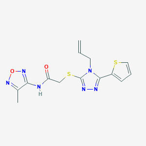 molecular formula C14H14N6O2S2 B11498129 N-(4-methyl-1,2,5-oxadiazol-3-yl)-2-{[4-(prop-2-en-1-yl)-5-(thiophen-2-yl)-4H-1,2,4-triazol-3-yl]sulfanyl}acetamide 