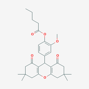 molecular formula C29H36O6 B11498198 2-methoxy-4-(3,3,6,6-tetramethyl-1,8-dioxo-2,3,4,5,6,7,8,9-octahydro-1H-xanthen-9-yl)phenyl pentanoate 