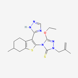 molecular formula C19H24N6OS2 B11498212 5-ethoxy-2-(2-methylprop-2-en-1-yl)-4-[6-methyl-3-(1H-1,2,4-triazol-5-yl)-4,5,6,7-tetrahydro-1-benzothiophen-2-yl]-2,4-dihydro-3H-1,2,4-triazole-3-thione 