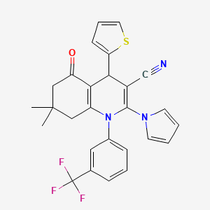 7,7-dimethyl-5-oxo-2-(1H-pyrrol-1-yl)-4-(thiophen-2-yl)-1-[3-(trifluoromethyl)phenyl]-1,4,5,6,7,8-hexahydroquinoline-3-carbonitrile