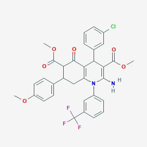 Dimethyl 2-amino-4-(3-chlorophenyl)-7-(4-methoxyphenyl)-5-oxo-1-[3-(trifluoromethyl)phenyl]-1,4,5,6,7,8-hexahydroquinoline-3,6-dicarboxylate