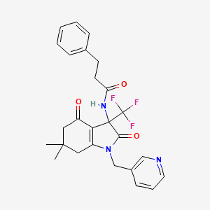 N-[6,6-dimethyl-2,4-dioxo-1-(pyridin-3-ylmethyl)-3-(trifluoromethyl)-2,3,4,5,6,7-hexahydro-1H-indol-3-yl]-3-phenylpropanamide