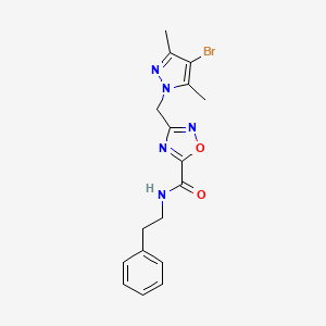 molecular formula C17H18BrN5O2 B11498356 3-[(4-bromo-3,5-dimethyl-1H-pyrazol-1-yl)methyl]-N-(2-phenylethyl)-1,2,4-oxadiazole-5-carboxamide 