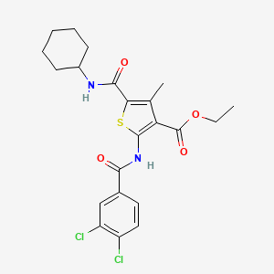 molecular formula C22H24Cl2N2O4S B11498368 Ethyl 5-(cyclohexylcarbamoyl)-2-{[(3,4-dichlorophenyl)carbonyl]amino}-4-methylthiophene-3-carboxylate 