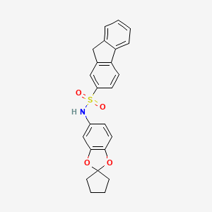 molecular formula C24H21NO4S B11498394 N-(spiro[1,3-benzodioxole-2,1'-cyclopentan]-5-yl)-9H-fluorene-2-sulfonamide 