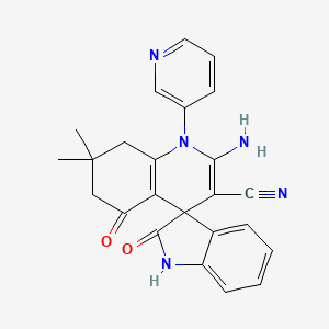 molecular formula C24H21N5O2 B11498405 2'-amino-7',7'-dimethyl-2,5'-dioxo-1'-(pyridin-3-yl)-1,2,5',6',7',8'-hexahydro-1'H-spiro[indole-3,4'-quinoline]-3'-carbonitrile 