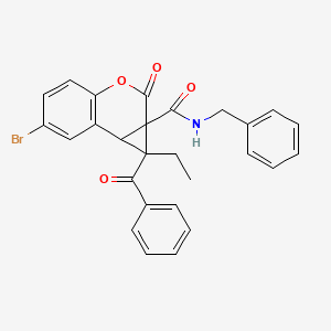 molecular formula C27H22BrNO4 B11498447 N-benzyl-6-bromo-1-ethyl-2-oxo-1-(phenylcarbonyl)-1,7b-dihydrocyclopropa[c]chromene-1a(2H)-carboxamide 