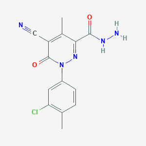 molecular formula C14H12ClN5O2 B11498455 1-(3-Chloro-4-methylphenyl)-5-cyano-4-methyl-6-oxo-1,6-dihydropyridazine-3-carbohydrazide 