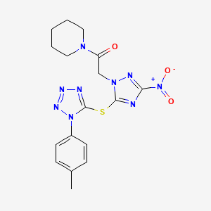 2-(5-{[1-(4-methylphenyl)-1H-tetrazol-5-yl]sulfanyl}-3-nitro-1H-1,2,4-triazol-1-yl)-1-(piperidin-1-yl)ethanone