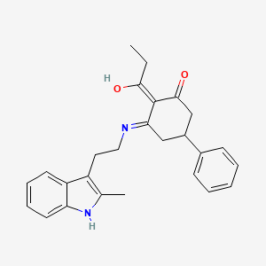 3-{[2-(2-methyl-1H-indol-3-yl)ethyl]amino}-5-phenyl-2-propanoylcyclohex-2-en-1-one