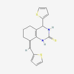 molecular formula C17H16N2S3 B11498508 (8Z)-4-(thiophen-2-yl)-8-(thiophen-2-ylmethylidene)-3,4,5,6,7,8-hexahydroquinazoline-2(1H)-thione 