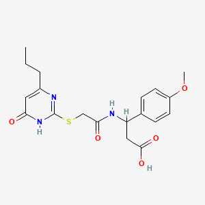 molecular formula C19H23N3O5S B11498537 3-({[(4-Hydroxy-6-propylpyrimidin-2-yl)sulfanyl]acetyl}amino)-3-(4-methoxyphenyl)propanoic acid 