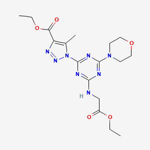 molecular formula C17H24N8O5 B11498567 ethyl 1-{4-[(2-ethoxy-2-oxoethyl)amino]-6-(morpholin-4-yl)-1,3,5-triazin-2-yl}-5-methyl-1H-1,2,3-triazole-4-carboxylate 