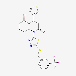 molecular formula C23H18F3N3O2S3 B11498629 4-(thiophen-3-yl)-1-(5-{[3-(trifluoromethyl)benzyl]sulfanyl}-1,3,4-thiadiazol-2-yl)-4,6,7,8-tetrahydroquinoline-2,5(1H,3H)-dione 