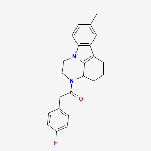 molecular formula C23H23FN2O B11498652 2-(4-fluorophenyl)-1-(8-methyl-1,2,3a,4,5,6-hexahydro-3H-pyrazino[3,2,1-jk]carbazol-3-yl)ethanone 