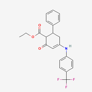 molecular formula C22H20F3NO3 B11498661 Ethyl 2-oxo-6-phenyl-4-{[4-(trifluoromethyl)phenyl]amino}cyclohex-3-ene-1-carboxylate 