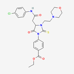 Ethyl 4-(4-{2-[(4-chlorophenyl)amino]-2-oxoethyl}-3-[2-(morpholin-4-yl)ethyl]-5-oxo-2-thioxoimidazolidin-1-yl)benzoate