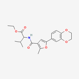 Butyric acid, 2-[[5-(2,3-dihydrobenzo[1,4]dioxin-6-yl)-2-methylfuran-3-carbonyl]amino]-3-methyl-, ethyl ester