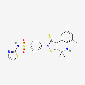 molecular formula C23H22N4O2S4 B11498773 4-(4,4,6,8-tetramethyl-1-thioxo-4,5-dihydro[1,2]thiazolo[5,4-c]quinolin-2(1H)-yl)-N-(1,3-thiazol-2-yl)benzenesulfonamide 