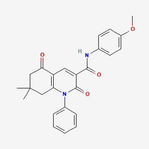 molecular formula C25H24N2O4 B11498796 N-(4-methoxyphenyl)-7,7-dimethyl-2,5-dioxo-1-phenyl-1,2,5,6,7,8-hexahydroquinoline-3-carboxamide 