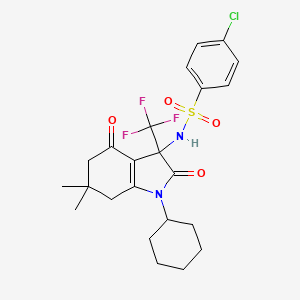 4-chloro-N-[1-cyclohexyl-6,6-dimethyl-2,4-dioxo-3-(trifluoromethyl)-2,3,4,5,6,7-hexahydro-1H-indol-3-yl]benzenesulfonamide