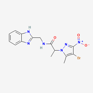 molecular formula C15H15BrN6O3 B11498981 N-(1H-benzimidazol-2-ylmethyl)-2-(4-bromo-5-methyl-3-nitro-1H-pyrazol-1-yl)propanamide 