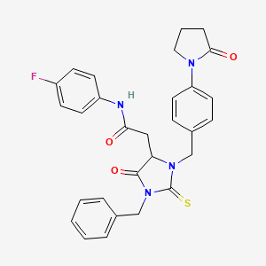 2-(1-Benzyl-5-oxo-3-{[4-(2-oxopyrrolidin-1-YL)phenyl]methyl}-2-sulfanylideneimidazolidin-4-YL)-N-(4-fluorophenyl)acetamide