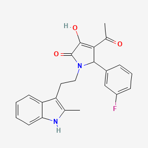 molecular formula C23H21FN2O3 B11499184 Pyrrol-2-one, 4-acetyl-5-(3-fluorophenyl)-3-hydroxy-1-[2-(2-methyl-1H-indol-3-yl)ethyl]-1,5-dihydro- 