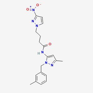 molecular formula C19H22N6O3 B11499194 N-[3-methyl-1-(3-methylbenzyl)-1H-pyrazol-5-yl]-4-(3-nitro-1H-pyrazol-1-yl)butanamide 