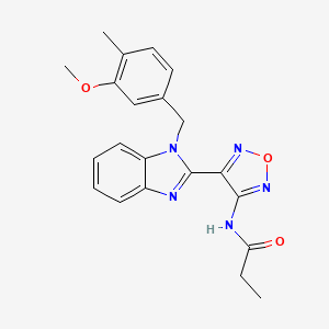 molecular formula C21H21N5O3 B11499202 N-{4-[1-(3-methoxy-4-methylbenzyl)-1H-benzimidazol-2-yl]-1,2,5-oxadiazol-3-yl}propanamide 