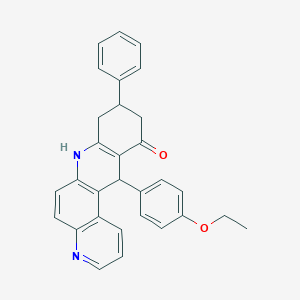 molecular formula C30H26N2O2 B11499215 12-(4-ethoxyphenyl)-9-phenyl-8,9,10,12-tetrahydrobenzo[b][4,7]phenanthrolin-11(7H)-one 