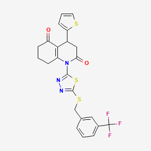 molecular formula C23H18F3N3O2S3 B11499274 4-(thiophen-2-yl)-1-(5-{[3-(trifluoromethyl)benzyl]sulfanyl}-1,3,4-thiadiazol-2-yl)-4,6,7,8-tetrahydroquinoline-2,5(1H,3H)-dione 