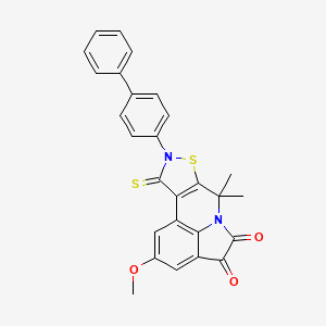 molecular formula C27H20N2O3S2 B11499417 9-(biphenyl-4-yl)-2-methoxy-7,7-dimethyl-10-thioxo-9,10-dihydro-7H-pyrrolo[3,2,1-ij][1,2]thiazolo[5,4-c]quinoline-4,5-dione 