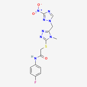 molecular formula C14H13FN8O3S B11499458 N-(4-fluorophenyl)-2-({4-methyl-5-[(3-nitro-1H-1,2,4-triazol-1-yl)methyl]-4H-1,2,4-triazol-3-yl}sulfanyl)acetamide 