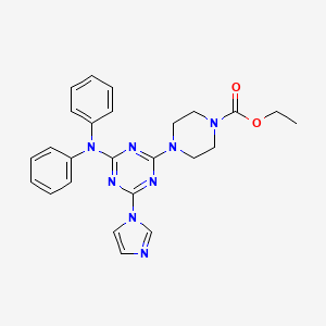 molecular formula C25H26N8O2 B11499472 ethyl 4-[4-(diphenylamino)-6-(1H-imidazol-1-yl)-1,3,5-triazin-2-yl]piperazine-1-carboxylate 