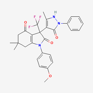 1-(4-methoxyphenyl)-6,6-dimethyl-3-(5-methyl-3-oxo-2-phenyl-2,3-dihydro-1H-pyrazol-4-yl)-3-(trifluoromethyl)-3,5,6,7-tetrahydro-1H-indole-2,4-dione