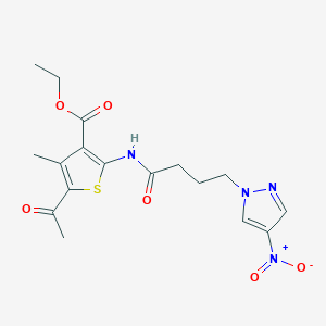 molecular formula C17H20N4O6S B11499513 ethyl 5-acetyl-4-methyl-2-{[4-(4-nitro-1H-pyrazol-1-yl)butanoyl]amino}thiophene-3-carboxylate 