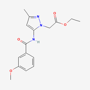 [5-(3-Methoxybenzoylamino)-3-methylpyrazol-1-yl]acetic acid, ethyl ester