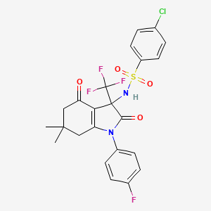 molecular formula C23H19ClF4N2O4S B11499549 4-chloro-N-[1-(4-fluorophenyl)-6,6-dimethyl-2,4-dioxo-3-(trifluoromethyl)-2,3,4,5,6,7-hexahydro-1H-indol-3-yl]benzenesulfonamide 