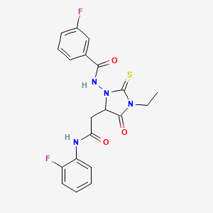 molecular formula C20H18F2N4O3S B11499559 N-(3-ethyl-5-{2-[(2-fluorophenyl)amino]-2-oxoethyl}-4-oxo-2-thioxoimidazolidin-1-yl)-3-fluorobenzamide 