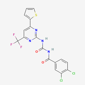 3,4-dichloro-N-{[4-(thiophen-2-yl)-6-(trifluoromethyl)pyrimidin-2-yl]carbamoyl}benzamide