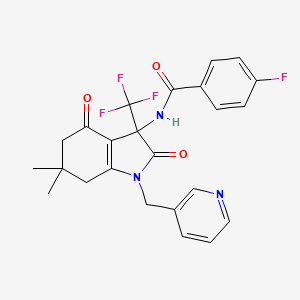 molecular formula C24H21F4N3O3 B11499684 N-[6,6-dimethyl-2,4-dioxo-1-(pyridin-3-ylmethyl)-3-(trifluoromethyl)-2,3,4,5,6,7-hexahydro-1H-indol-3-yl]-4-fluorobenzamide 