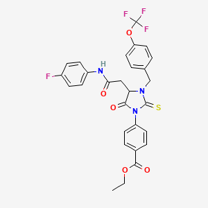 molecular formula C28H23F4N3O5S B11499768 Ethyl 4-(4-{2-[(4-fluorophenyl)amino]-2-oxoethyl}-5-oxo-2-thioxo-3-[4-(trifluoromethoxy)benzyl]imidazolidin-1-yl)benzoate 