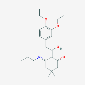 molecular formula C23H33NO4 B11499799 Cyclohex-2-enone, 2-[2-(3,4-diethoxyphenyl)acetyl]-5,5-dimethyl-3-propylamino- 