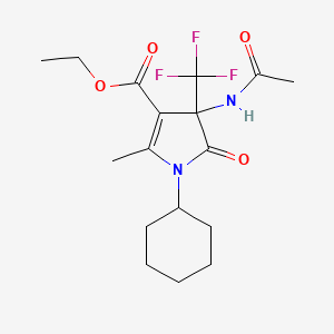 molecular formula C17H23F3N2O4 B11499837 ethyl 4-(acetylamino)-1-cyclohexyl-2-methyl-5-oxo-4-(trifluoromethyl)-4,5-dihydro-1H-pyrrole-3-carboxylate 