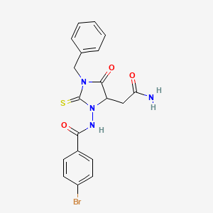 molecular formula C19H17BrN4O3S B11499868 N-[5-(2-amino-2-oxoethyl)-3-benzyl-4-oxo-2-thioxoimidazolidin-1-yl]-4-bromobenzamide 