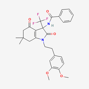 molecular formula C28H29F3N2O5 B11499905 N-{1-[2-(3,4-dimethoxyphenyl)ethyl]-6,6-dimethyl-2,4-dioxo-3-(trifluoromethyl)-2,3,4,5,6,7-hexahydro-1H-indol-3-yl}benzamide 