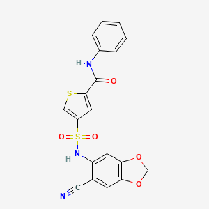 molecular formula C19H13N3O5S2 B11499946 4-[(6-cyano-1,3-benzodioxol-5-yl)sulfamoyl]-N-phenylthiophene-2-carboxamide 