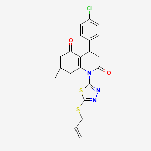 molecular formula C22H22ClN3O2S2 B11499959 4-(4-chlorophenyl)-7,7-dimethyl-1-[5-(prop-2-en-1-ylsulfanyl)-1,3,4-thiadiazol-2-yl]-4,6,7,8-tetrahydroquinoline-2,5(1H,3H)-dione 